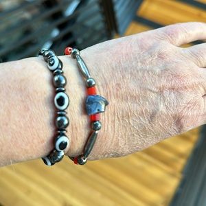 2 coordinating bracelets, stone, glass and marcasite.